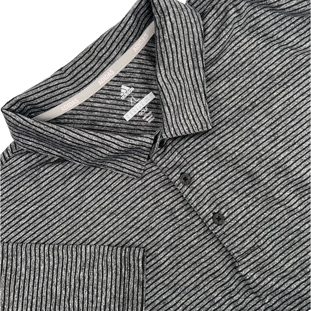 ADIDAS Golf Men's Size XL Gray & Black Striped Polyester Short-Sleeve Polo Shirt